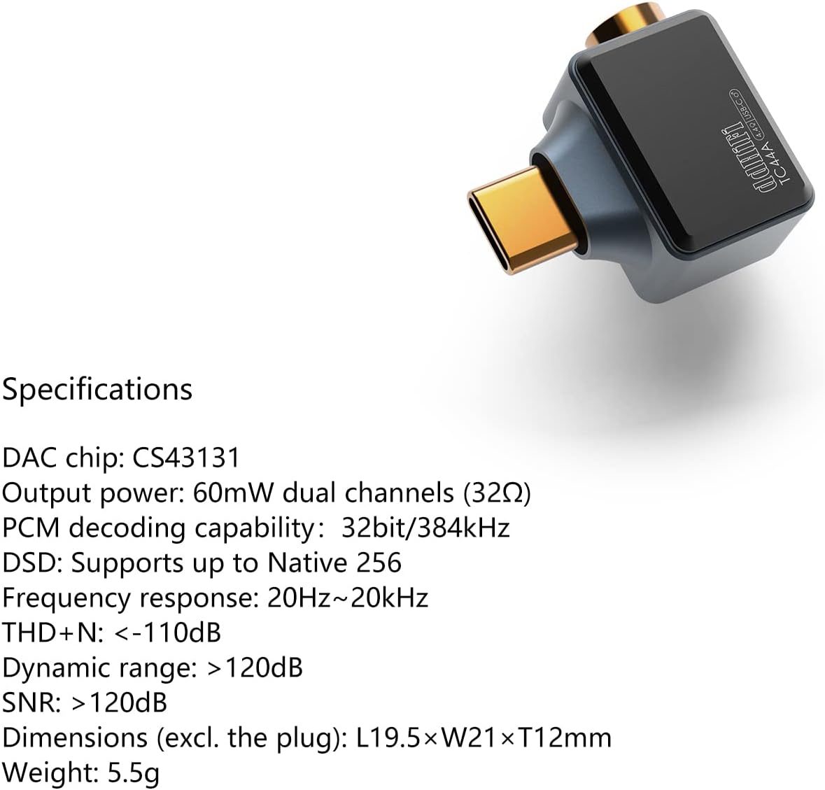 DD ddHiFi TC44A USB-CTipo-C a 0.173 in Adaptador de conector de auriculares de un solo extremo, convertidor de audio para auricularesauriculares