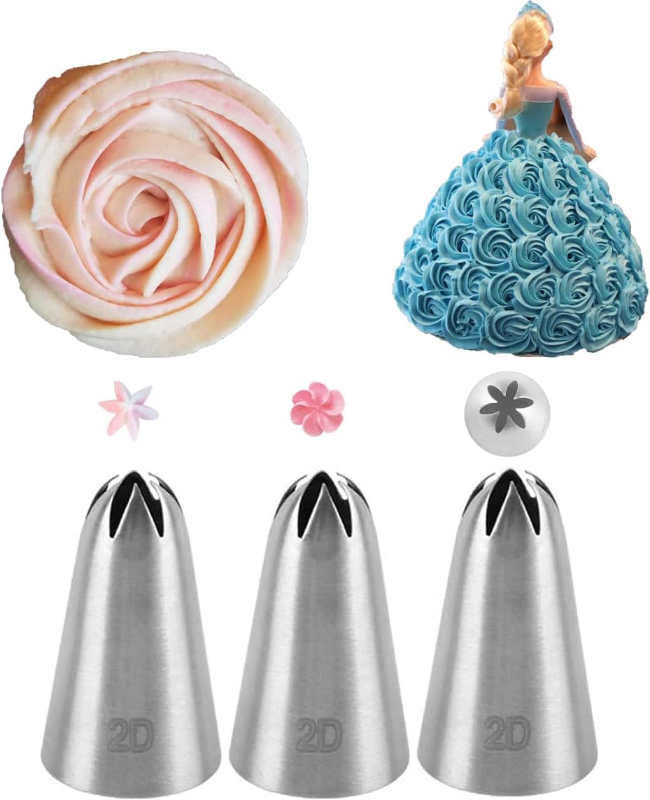 Punta de glaseado 2D, punta de tubería de flores de gota grande, punta 2D para decoración de pasteles, estrella abierta, 3 unidades