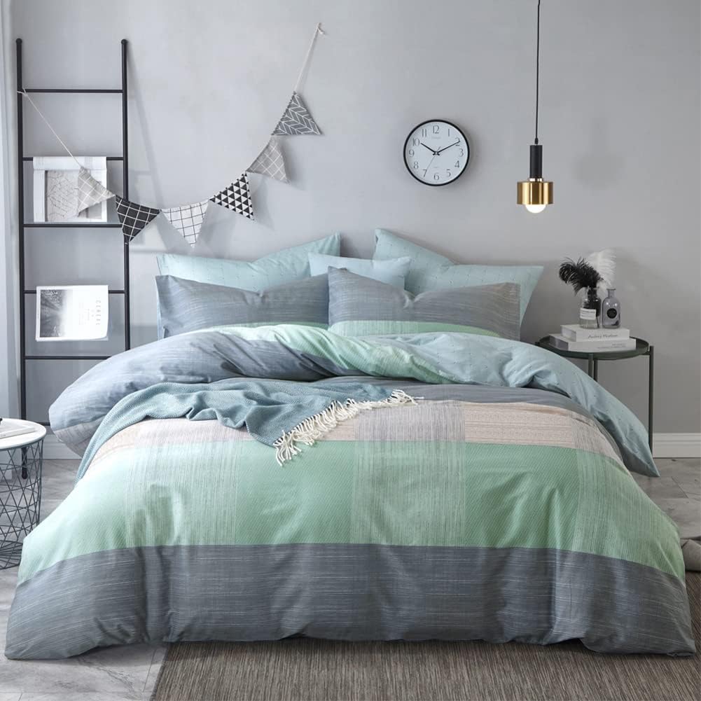VCLIFE – Juego de ropa de cama de algodón de 3 piezas, juego de funda de edredón doble, Queen King, cierre de cremallera y corbatas de esquina,