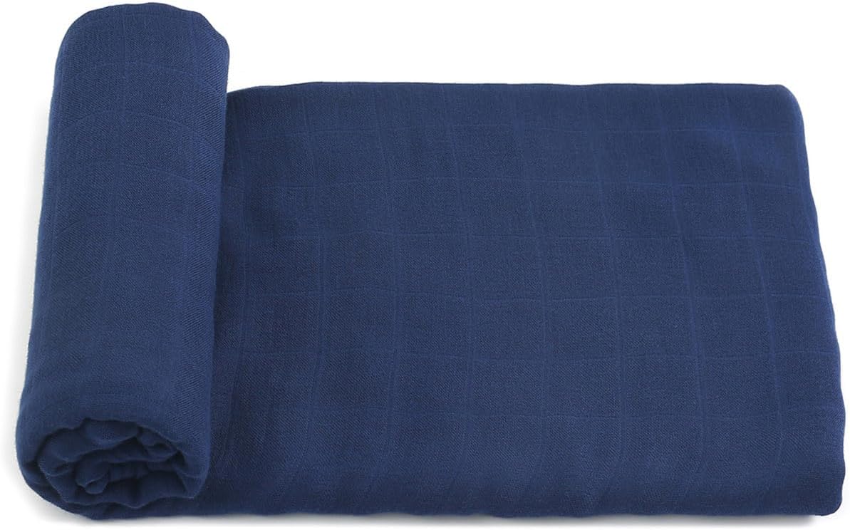 Muslin Swaddle Blanket, 100% Viscose Made from Bamboo Solid Dark Blue Unisex Swaddle Wrap, Soft Silky Muslin Swaddle Blankets Neutral Receiving