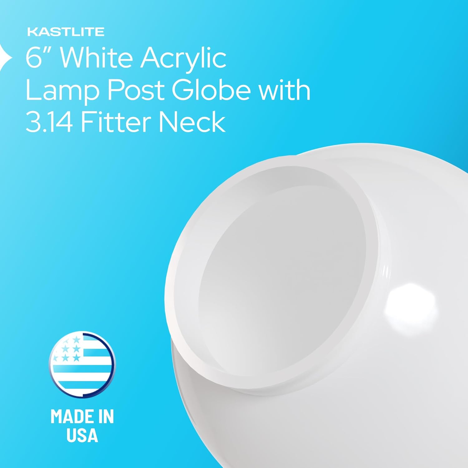 KastLite Globo de poste de lámpara acrílica blanca de 6 pulgadas  Textura suave con cuello de ajuste de 3.14 pulgadas  Fabricado en los Estados
