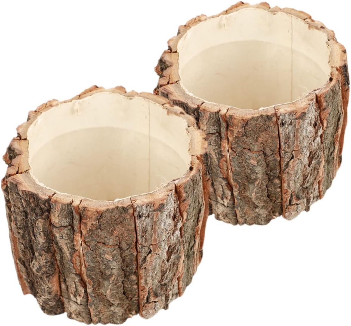 Uonlytech 6 piezas de corteza de flores, cubo de tocón de árbol, maceta rústica, maceta de tronco, maceta de barril, maceta para suculentas, maceta
