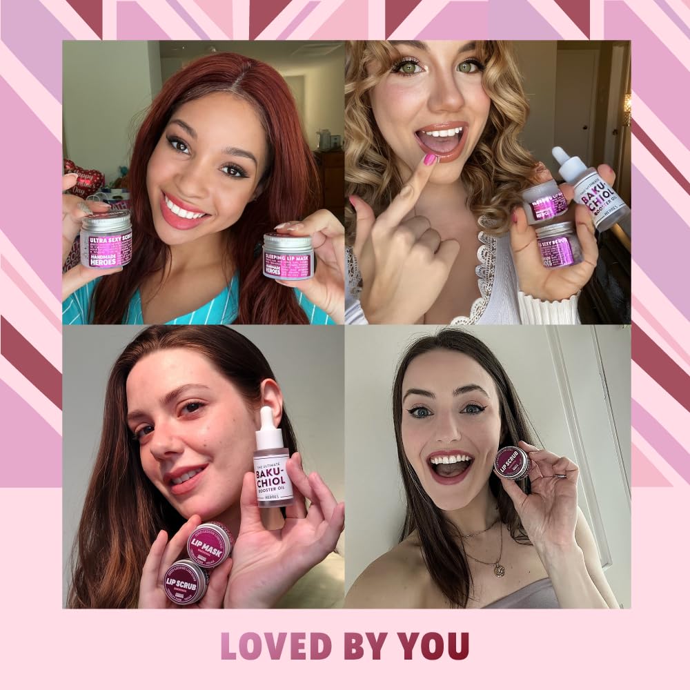 Handmade Heroes Bakuchiol – Exfoliante labial de 1 onza líquida, acondicionador profundo que ayuda a reducir las líneas finas y la apariencia de
