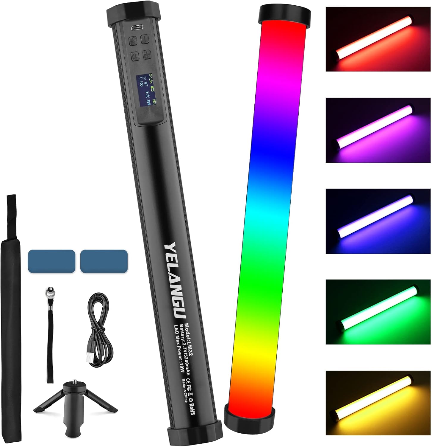YELANGU Varita de luz LED  Barra de luz RGB para fotografía  21 efectos RGB, recargable, 2-12 horas de duración de la batería  Portátil y fácil
