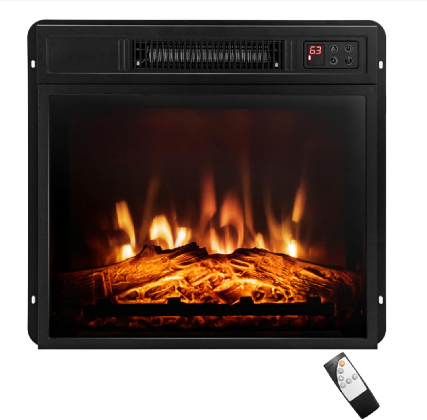 Inserto de chimenea eléctrica de 18 pulgadas, calentador de chimenea empotrado con bajo ruido, control remoto con temporizador, pantalla táctil,