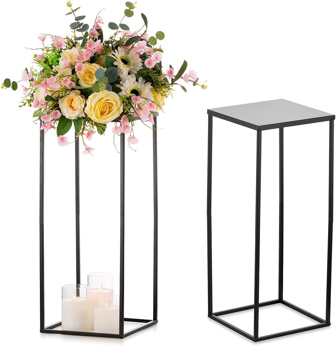 Sziqiqi Jarrón de centros de mesa de boda para mesas con platos, 2 piezas de columna de metal, soporte geométrico de flores de 23.6 pulgadas,
