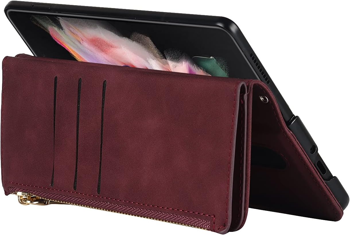 Funda para Galaxy Z Fold 4, funda tipo cartera con soporte para bolígrafo S, 9 tarjeteros, 1 billetera con cremallera, 2 ranuras para efectivo,
