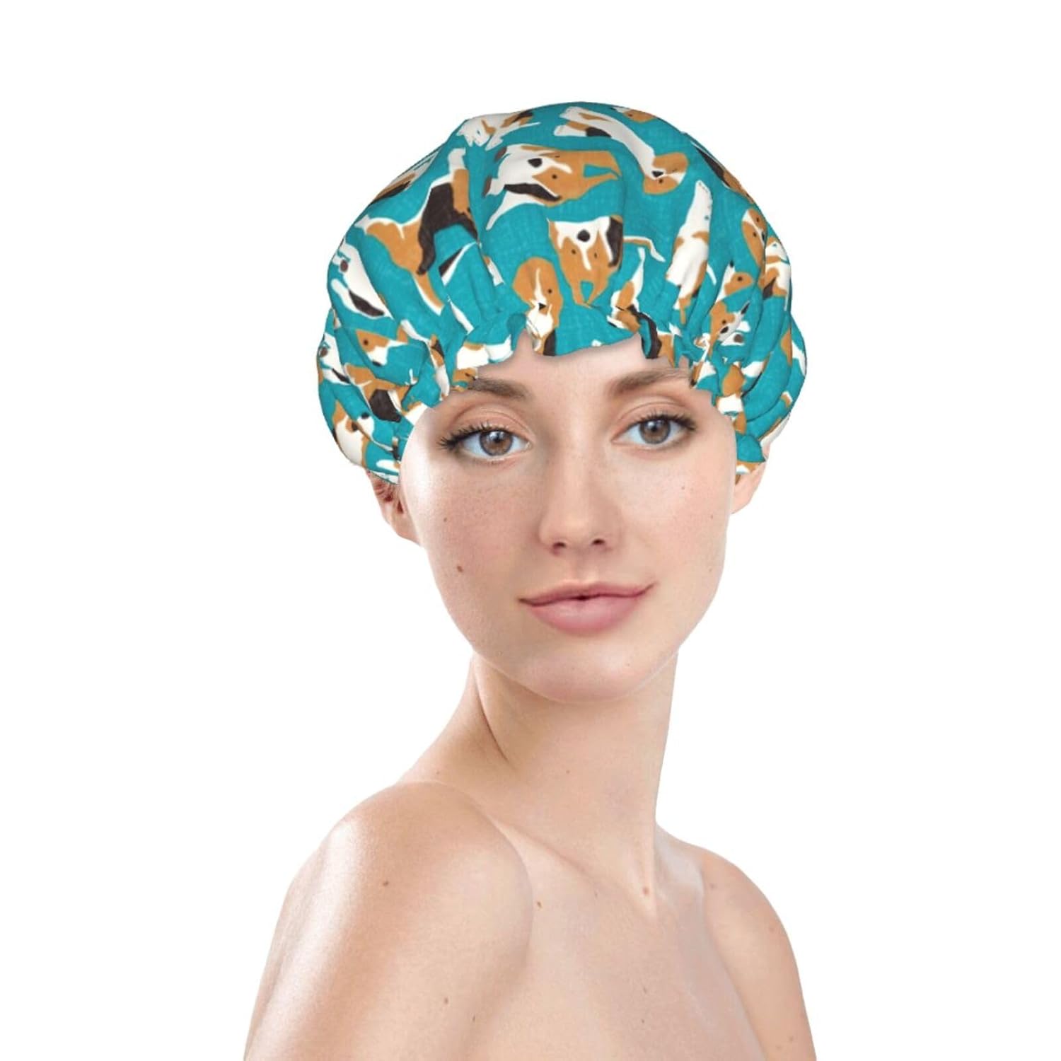 Dogs (2) Women Luxury Shower Cap, Double Protection Layers Elastic, Reusable Adjustable Shower Bonnet