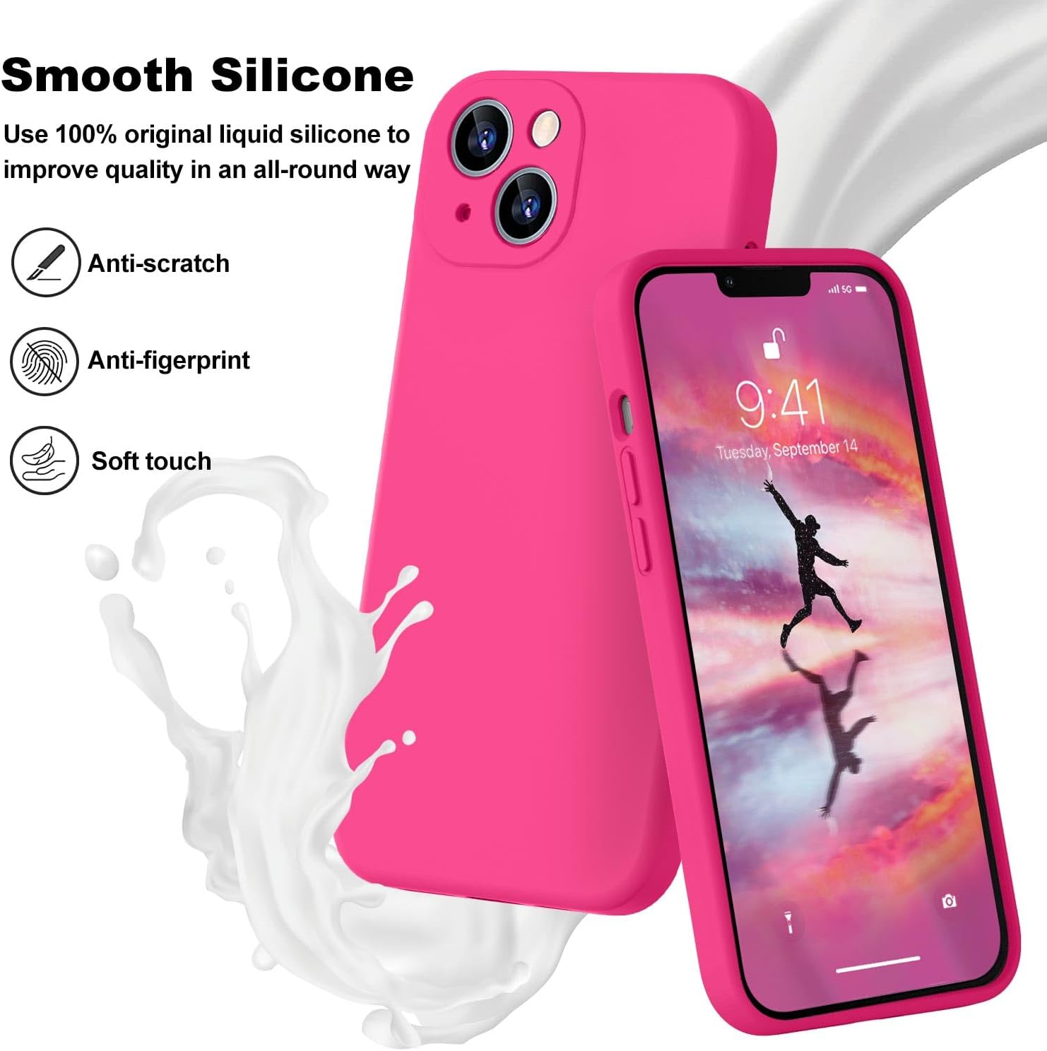 Ktele Funda compatible con iPhone 13 de 6.1 pulgadas de silicona líquida de alta calidad forro de microfibra suave antiarañazos goma de gel de