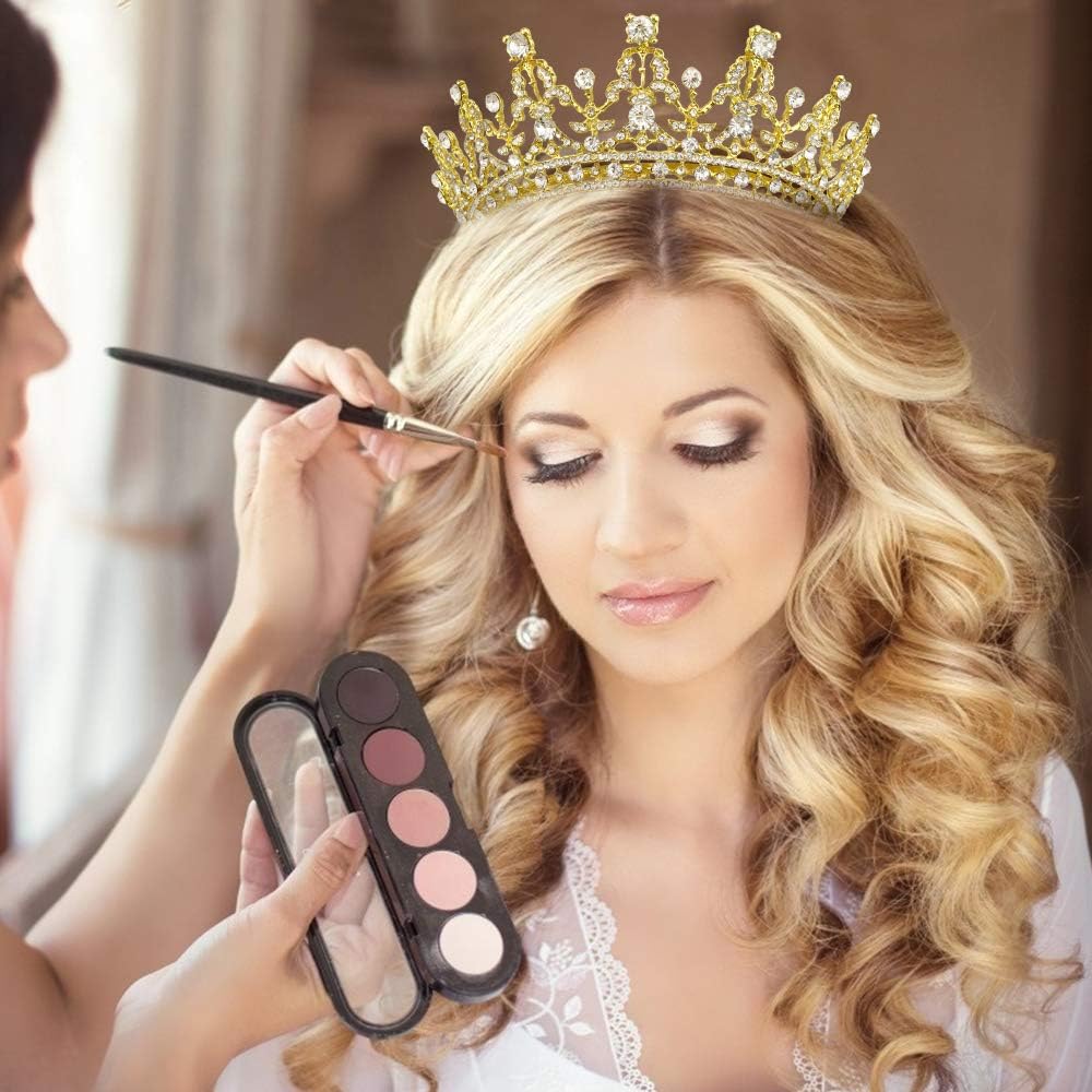 Tiaras doradas con peine para mujer, diadema de cumpleaños, corona de reina para mujer, tiara dorada con diamantes de imitación transparentes para