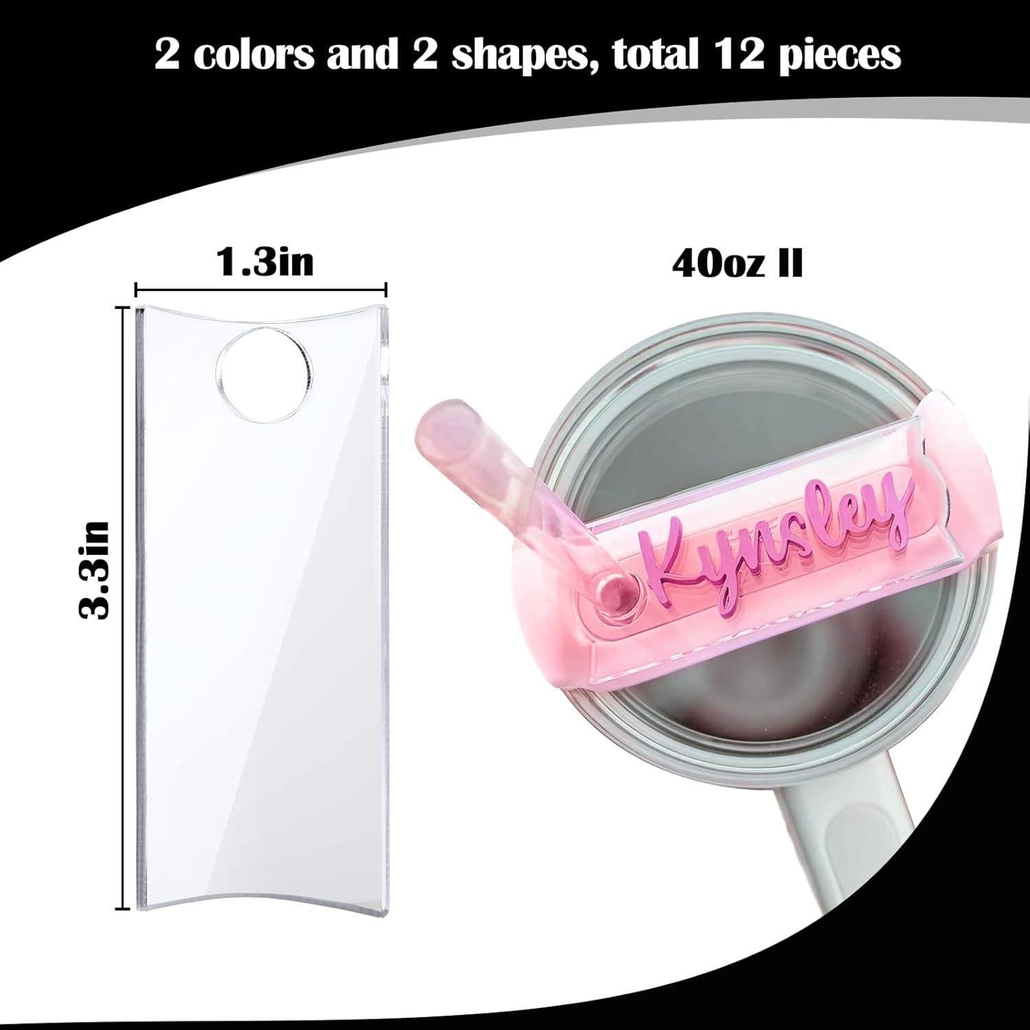 Placa de identificación para vasos Stanley de 40 onzas, 12 unidades de placa acrílica personalizada con nombre en blanco compatible con Stanley