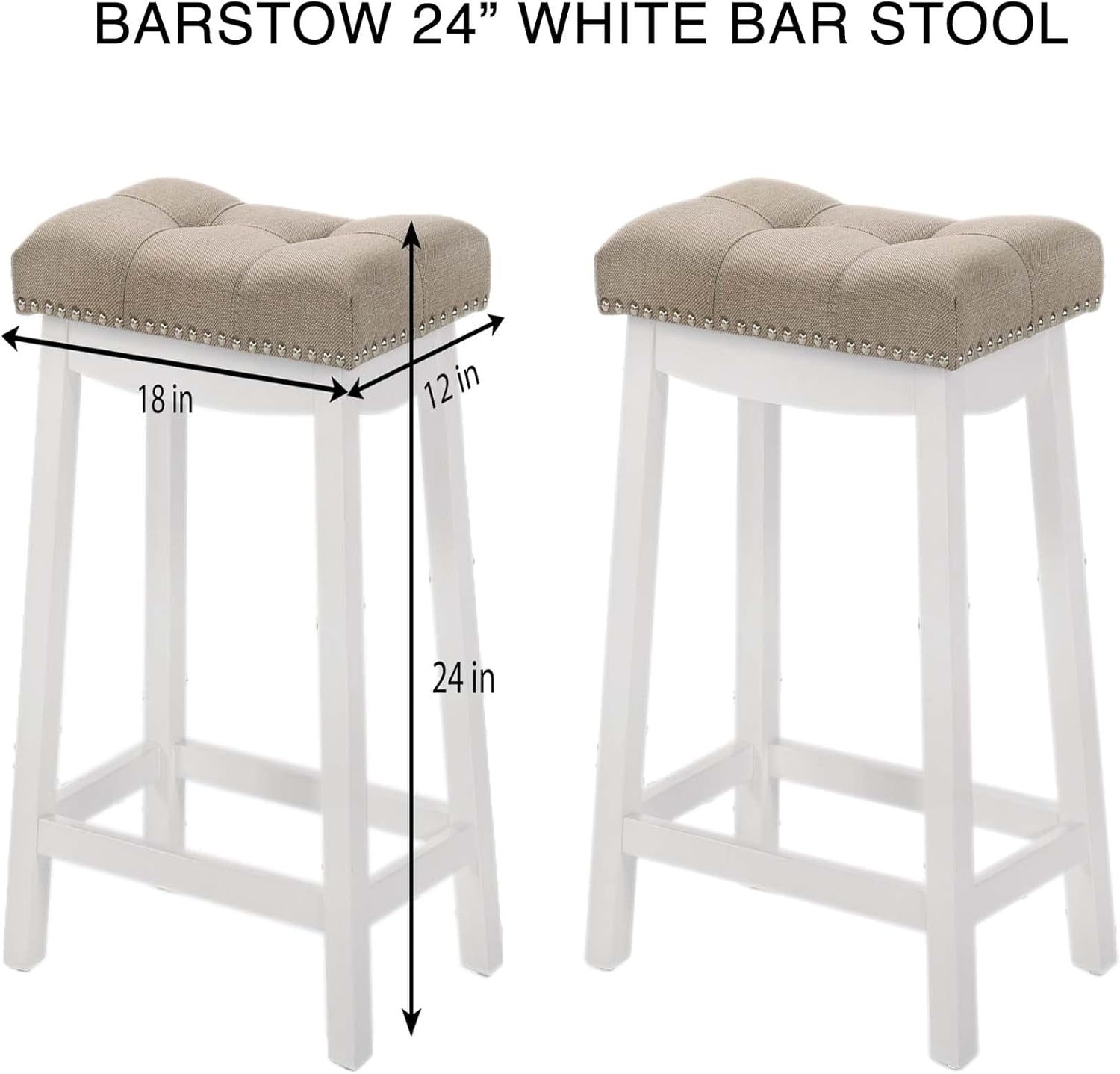 LuXeo Taburetes de bar blancos de 24 pulgadas con cojín de tela beigebronceado (juego de 2), LRZ24WHBGE2