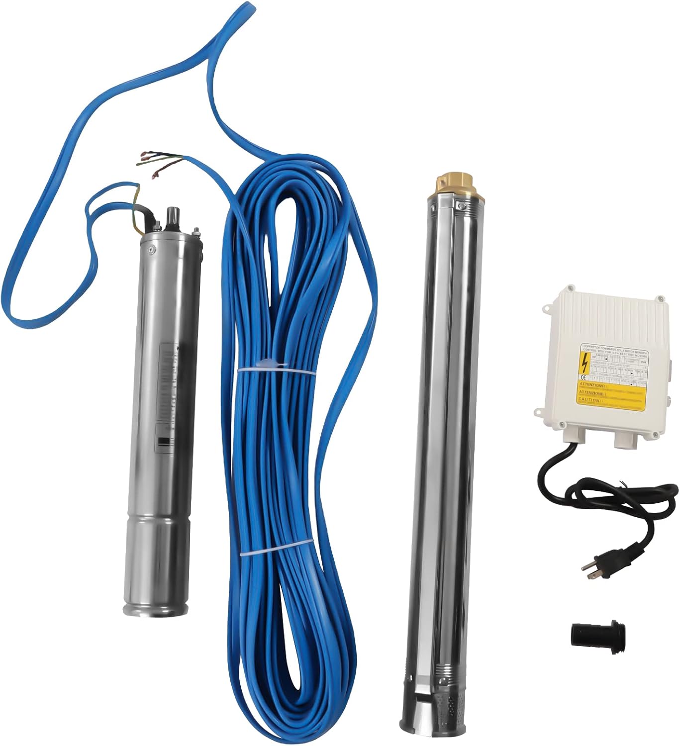 Bombas sumergibles con caja de control, 3 “OD Pipe 110V60HZ 0.37KW 0.5HP Bomba sumergible de pozo de acero inoxidable Bomba de pozo sumergible de 1