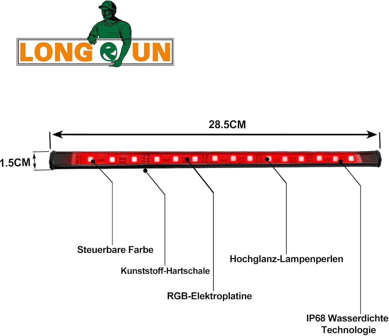 Longrun Tira de luces LED que cambian de color para jardín, cascada, control por aplicación, barra de iluminación impermeable para decoración del