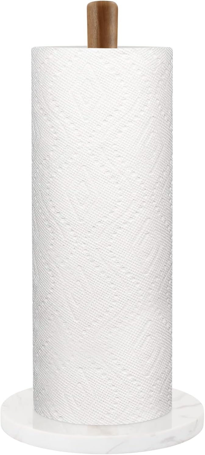 Buruis Toallero de papel de madera, base de mármol, moderno soporte decorativo para rollos de encimera, para cocina, inodoro, despensa y baño (base