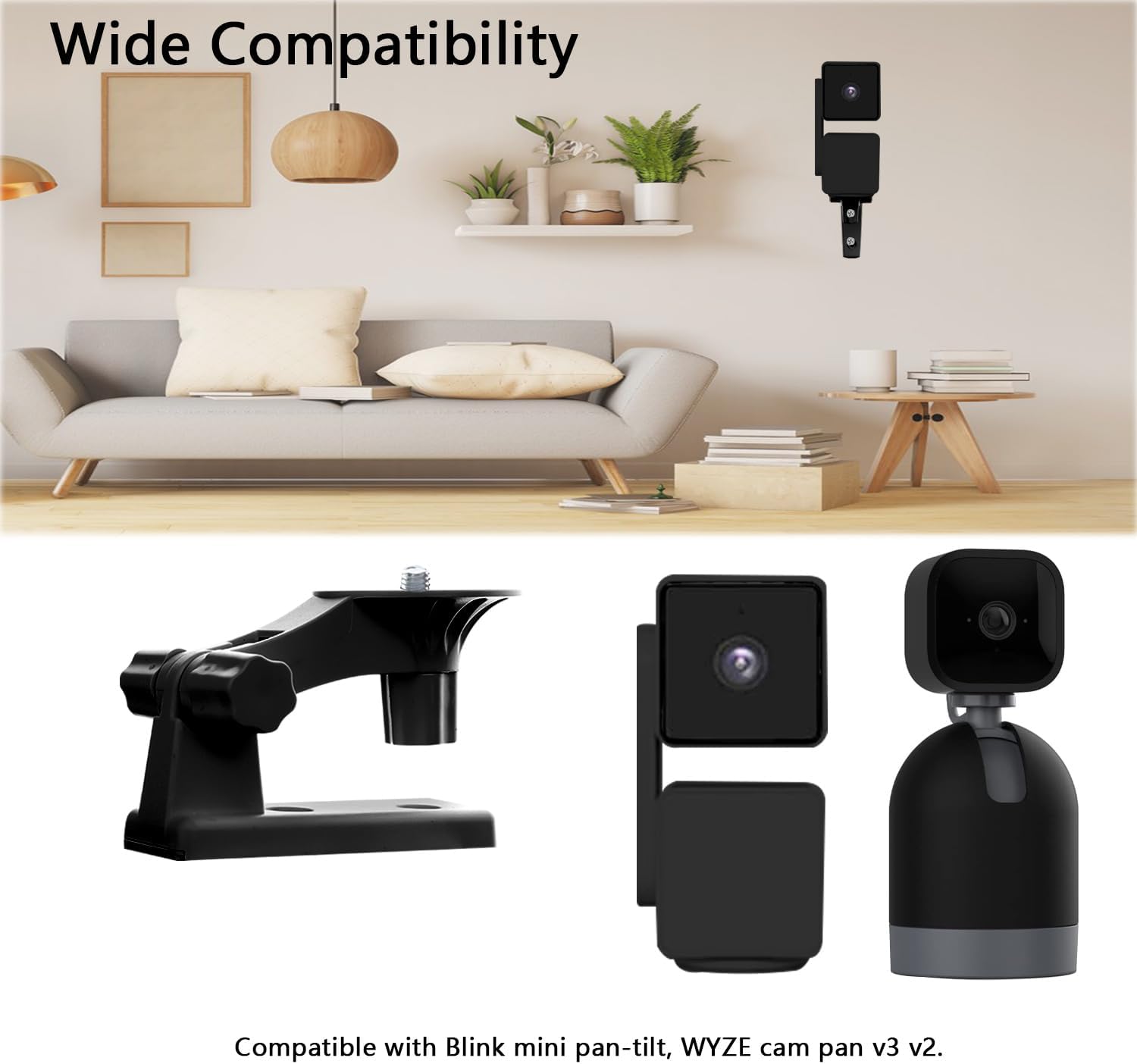 TEKCAM Soporte de pared para cámara compatible con Blink Mini Pan-Tilt WYZE Cam Pan V3, soporte de pared negro para cámara de techo ajustable de