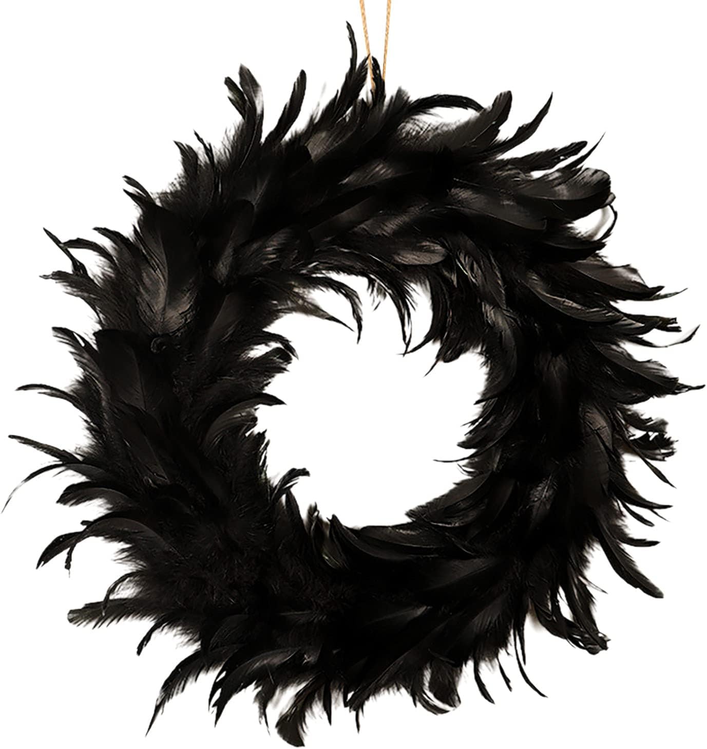 Corona de Halloween de plumas de cuervo negro con luces moradas, corona colgante de plumas naturales para truco o puerta delantera, fiesta de