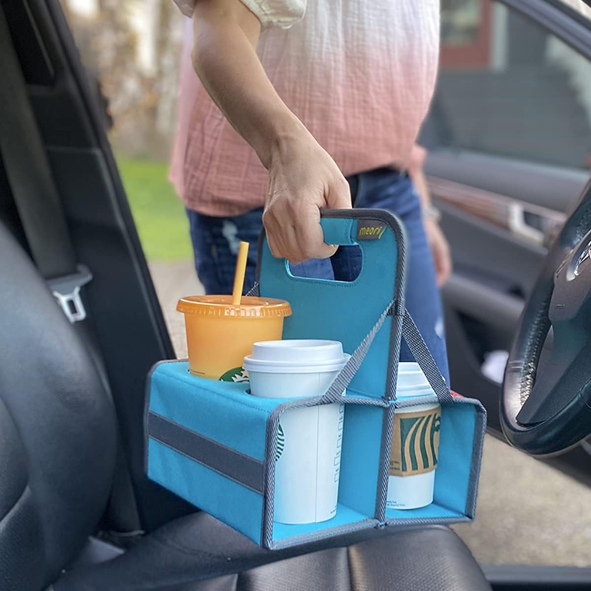 meori Portabebidas reutilizable para 4 tazas, portador de tazas para llevar, plegable, portador de café con asa para vino, cócteles, organizador