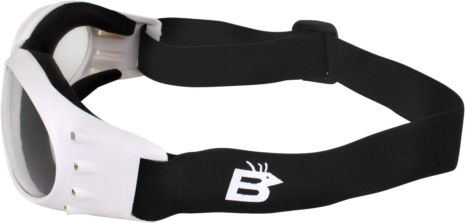 Birdz Eyewear Eagle Motorcycle Skydiving Padded Goggles White Vented Frames Bundle of Clear & Smoke or Clear Smok Yellow Anti-Fog Lenses