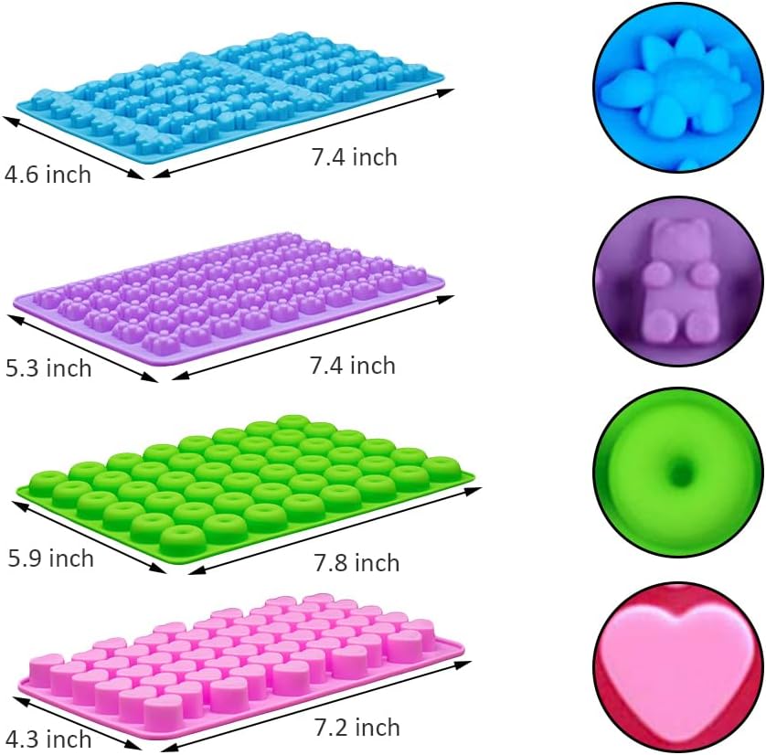 Juego de 4 moldes de silicona para gomitas, moldes de caramelo con 2 cuentagotas para un relleno cómodo, juego de moldes de chocolate incluye moldes
