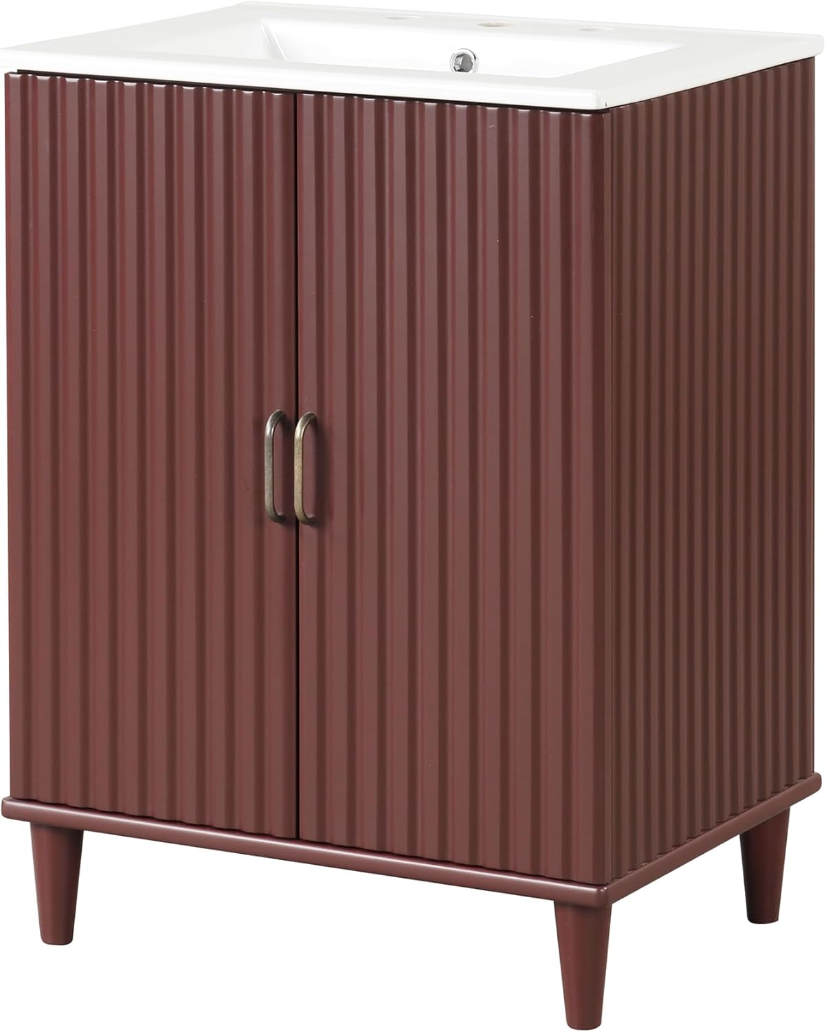 Conjunto de tocador de baño de 24 pulgadas con lavabo, moderno juego de gabinete de baño pequeño individual con 2 puertas de cierre y estante