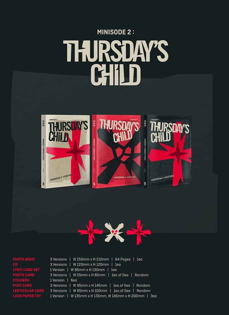 TXT – Minisodio 2 Thursday’s Child MESS Ver. 4 Mini álbum CD+tarjeta lenticular+postal+pegatinas+juguete de papel con logotipo+tarjeta
