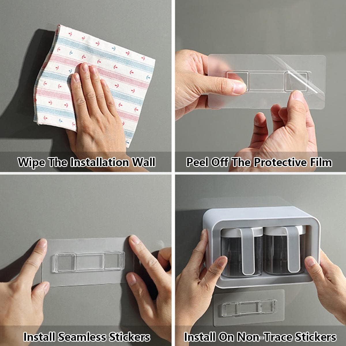 Contenedores de condimentos montados en la pared, caja de condimentos autoadhesiva, frascos de condimentos con cuchara, organizador de