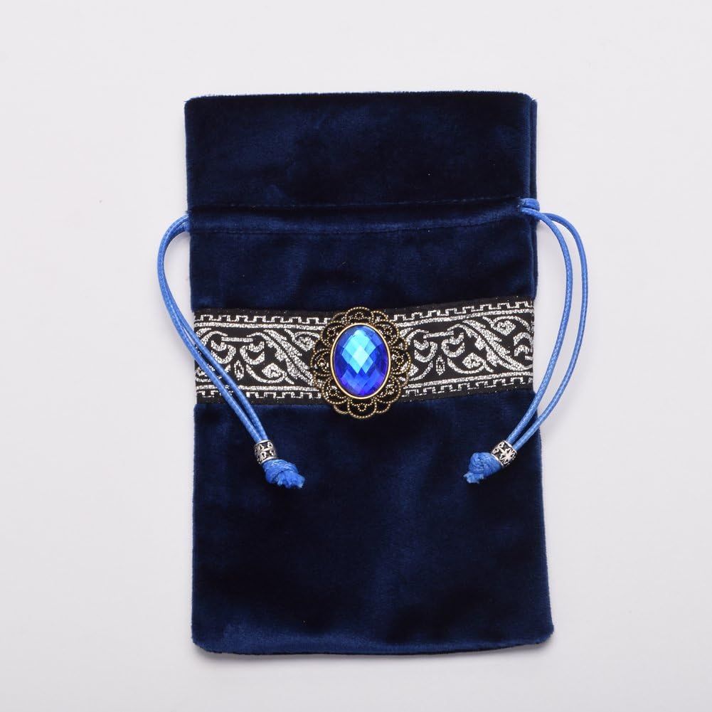 BLESSUME Mantel cuadrado de terciopelo con tarot y bolsa azul oscuro