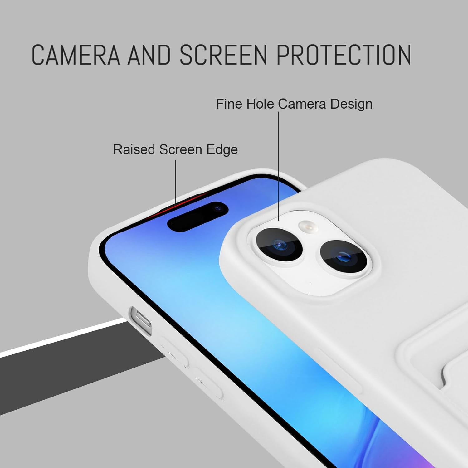 MZELQ Funda de silicona compatible con iPhone 15 2023, funda protectora de cámara para tarjeta+protector de pantalla, funda con ranura para
