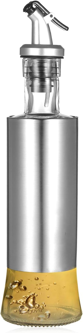 Dispensador de aceite de oliva y botella de acero inoxidable, rociador de vinagre y aceite con vertedor sin goteo boquilla para cocina, 10 onzas