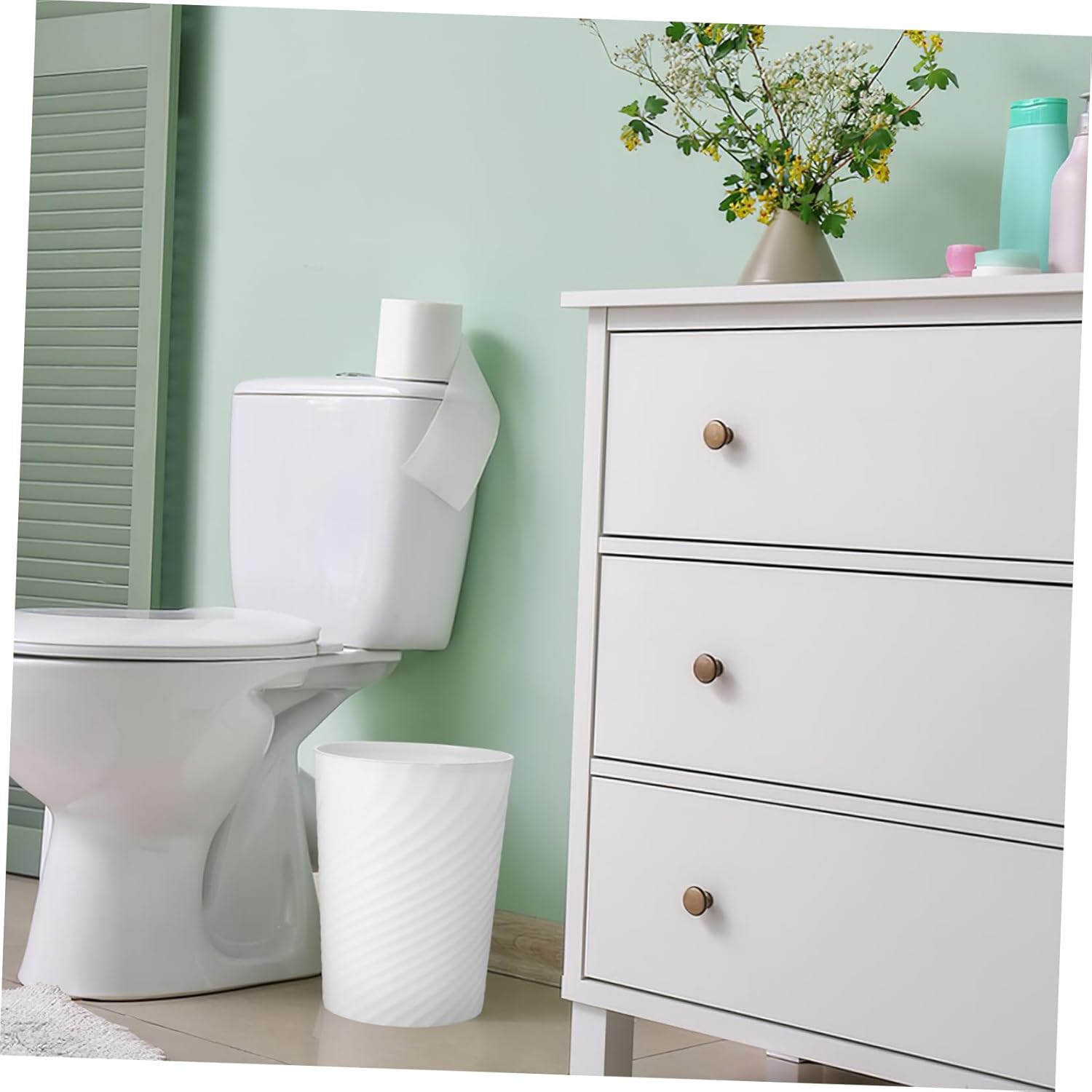 Cabilock Bote de basura de plástico, blanco, 1.0 litros, duradero, fácil de usar, ideal para el hogar y la oficina