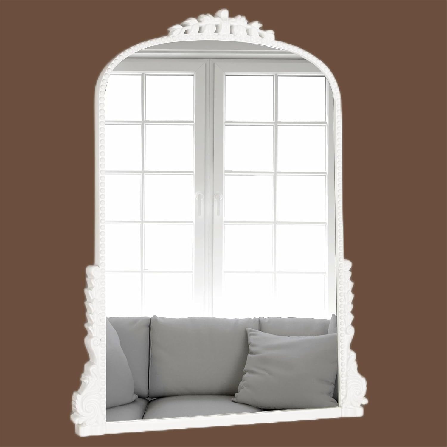 SHYFOY Espejo de pared antiguo, espejo de arco barroco blanco para decoración de pared, espejo decorativo de 31.5 x 23.6 pulgadas, elegancia