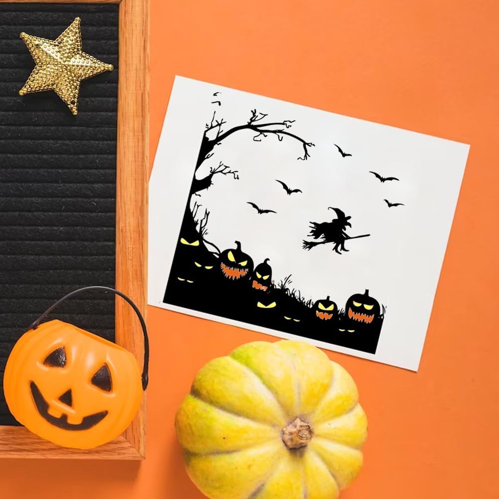 Sellos transparentes de Halloween para hacer tarjetas, fondo de árbol, sellos de goma transparente, bruja, murciélago, calabaza, para decoración de