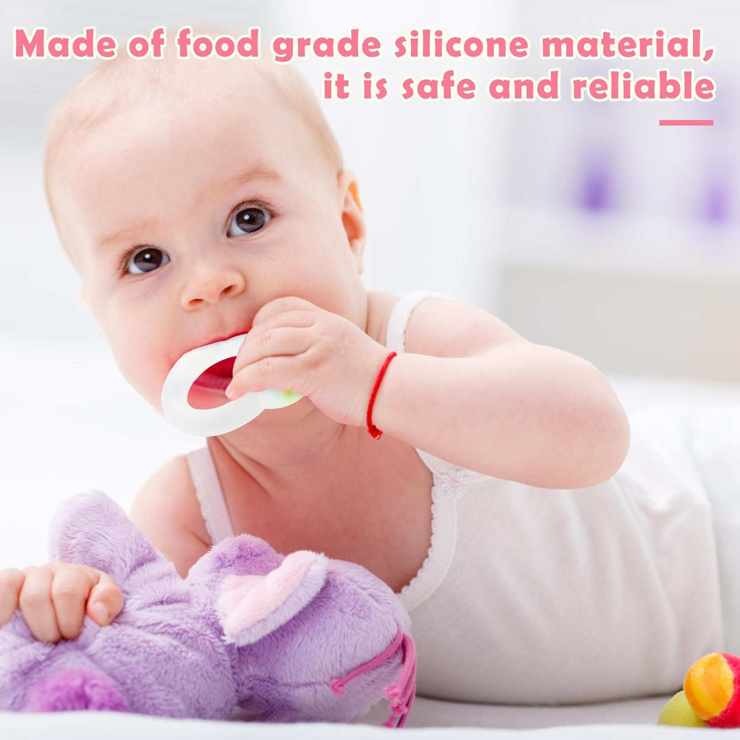Juguetes para aliviar la dentición del bebé, juguetes masticables para bebés, mordedores de silicona de grado alimenticio para bebés, anillo de