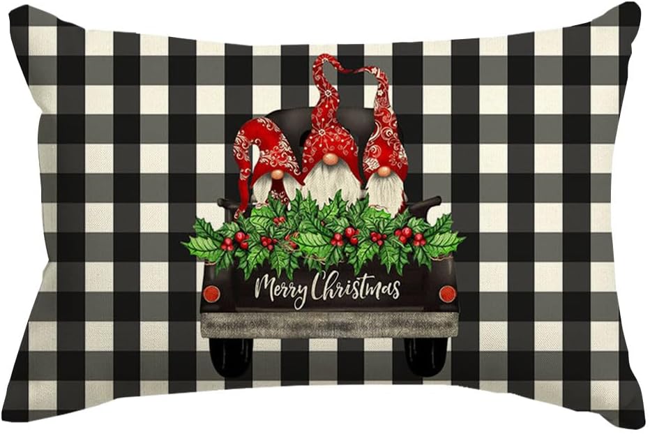 RABUSOFA Fundas de almohada de Navidad de gnomos de 12 x 20 pulgadas, fundas de almohada decorativas de Navidad, fundas de cojín lumbar para