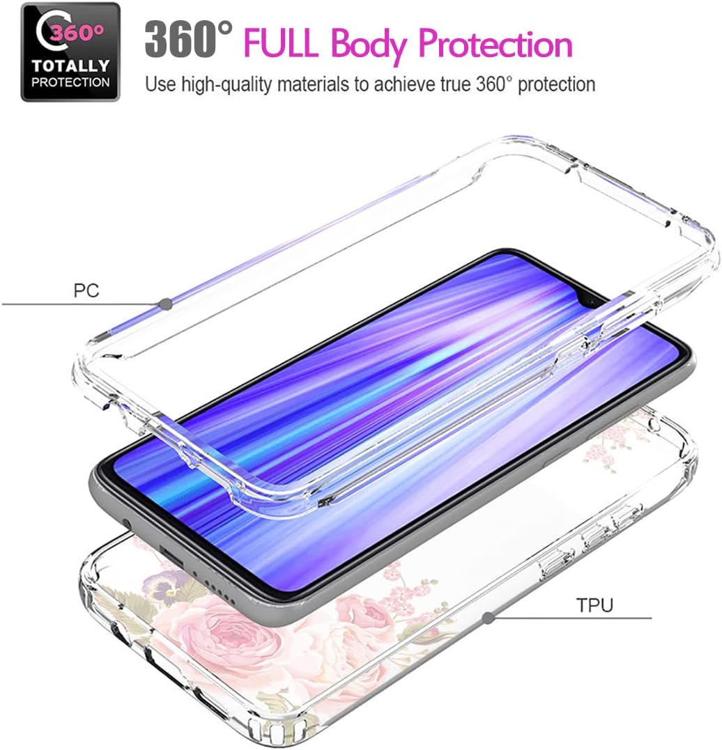 Funda para Galaxy S9, SM-G960U con protector de pantalla de vidrio templado, cuerpo completo, transparente, flexible, con diseño floral, funda para