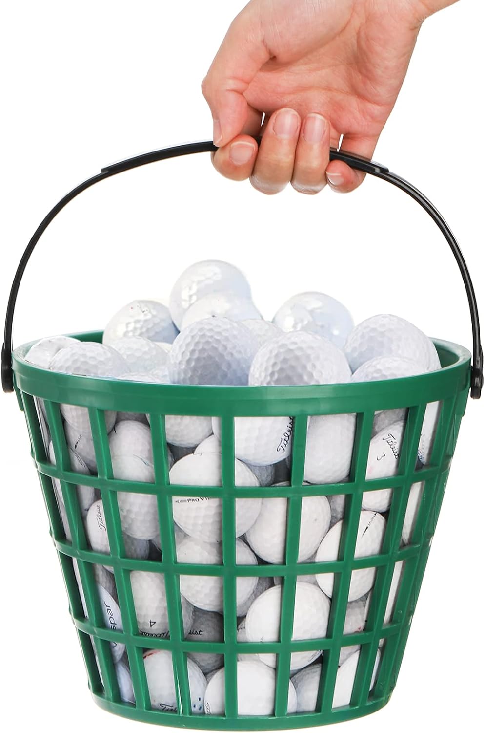 Bekith Paquete de 2 cestas de plástico para pelotas de golf, cubo con asa, capacidad para 50 bolas, color verde