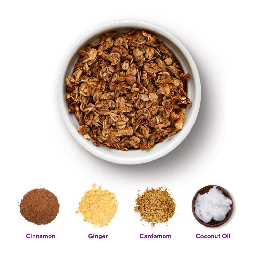 gr8nola CINNAMON CHAI  Cereal de granola vegano, saludable, bajo azúcar, hecho con superalimentos canela, jengibre y cardamomo, sin soja, sin