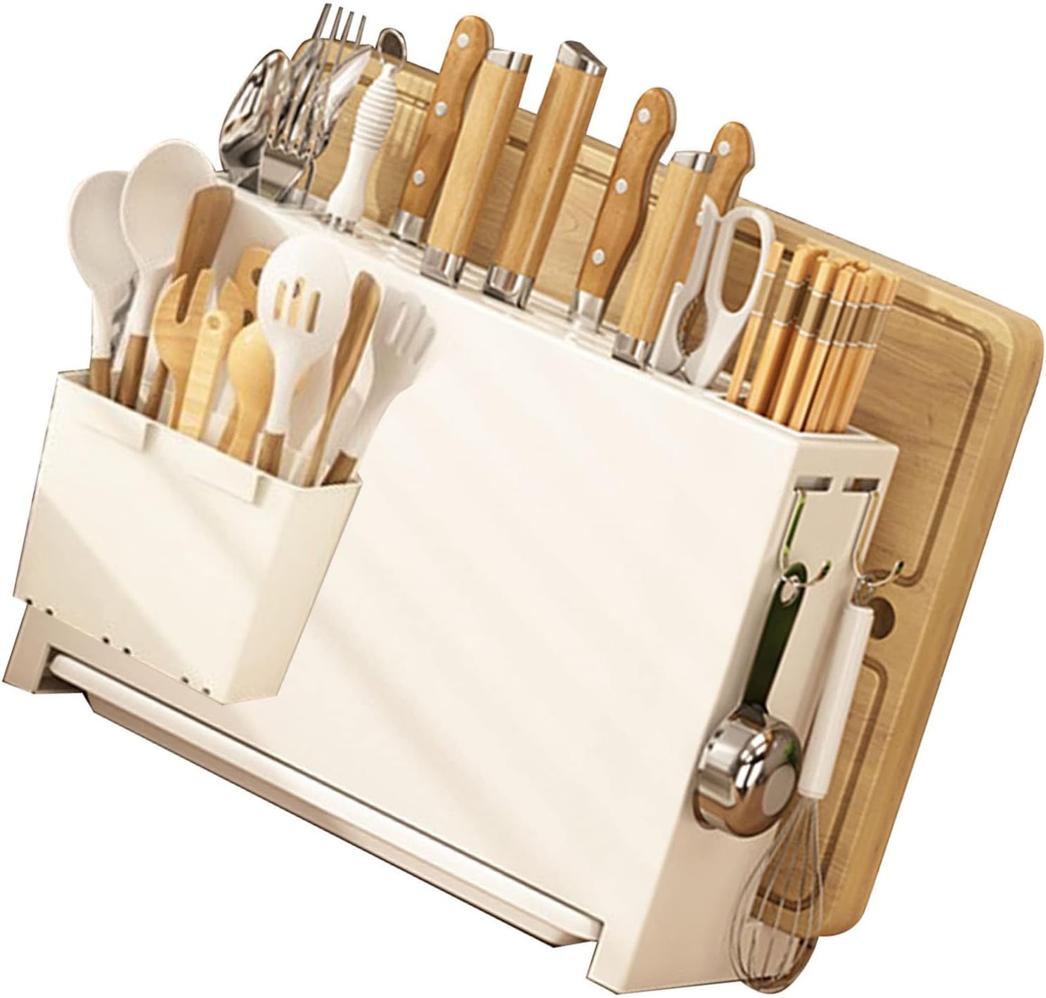 Agujero de secado de cuchillos para encimera de cocina, estante de almacenamiento de cuchillos de metal, almacenamiento integrado de tabla de