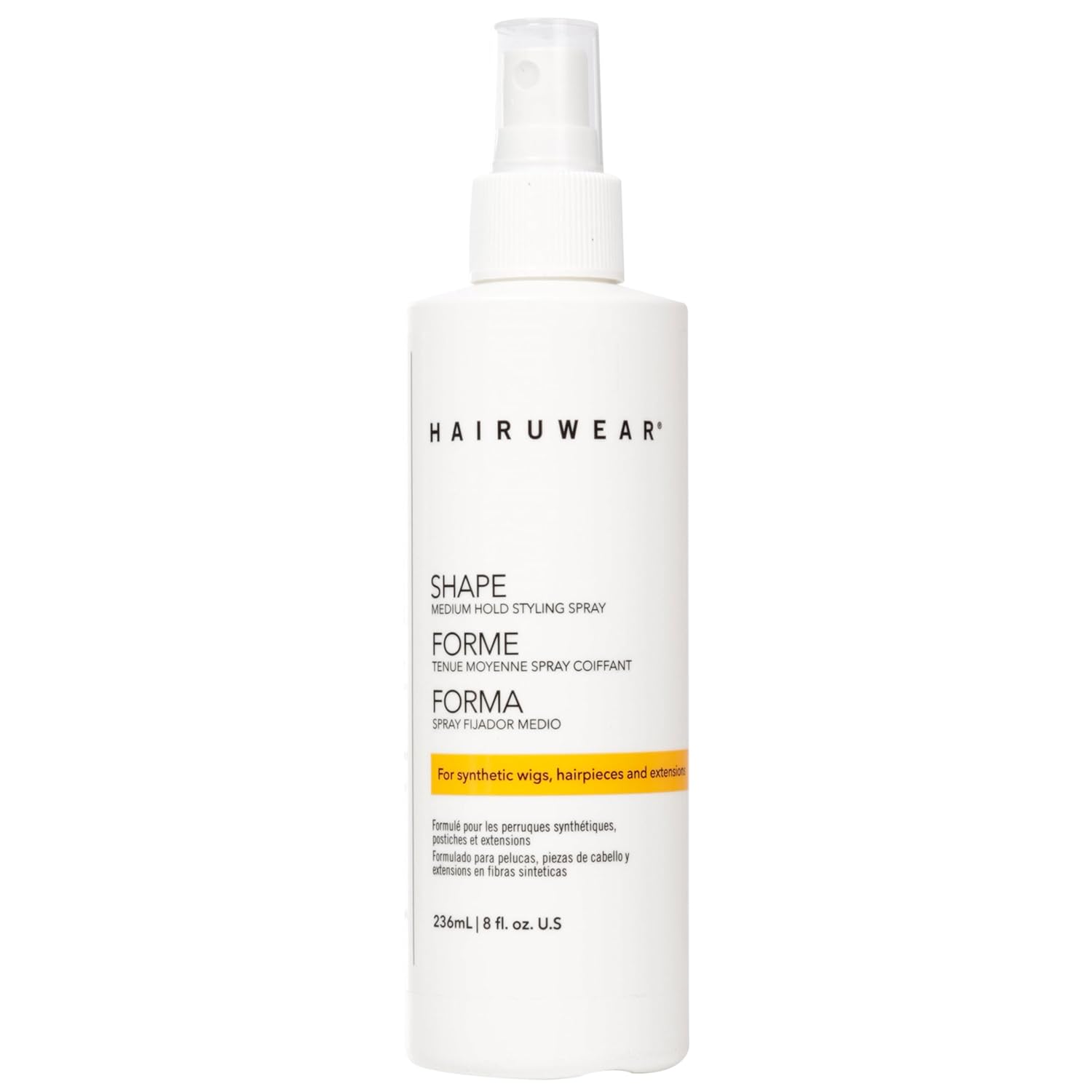 HairUWear- Spray de peinado “Shape” de sujeción media para pelucas y extensiones de cabello, 8 onzas