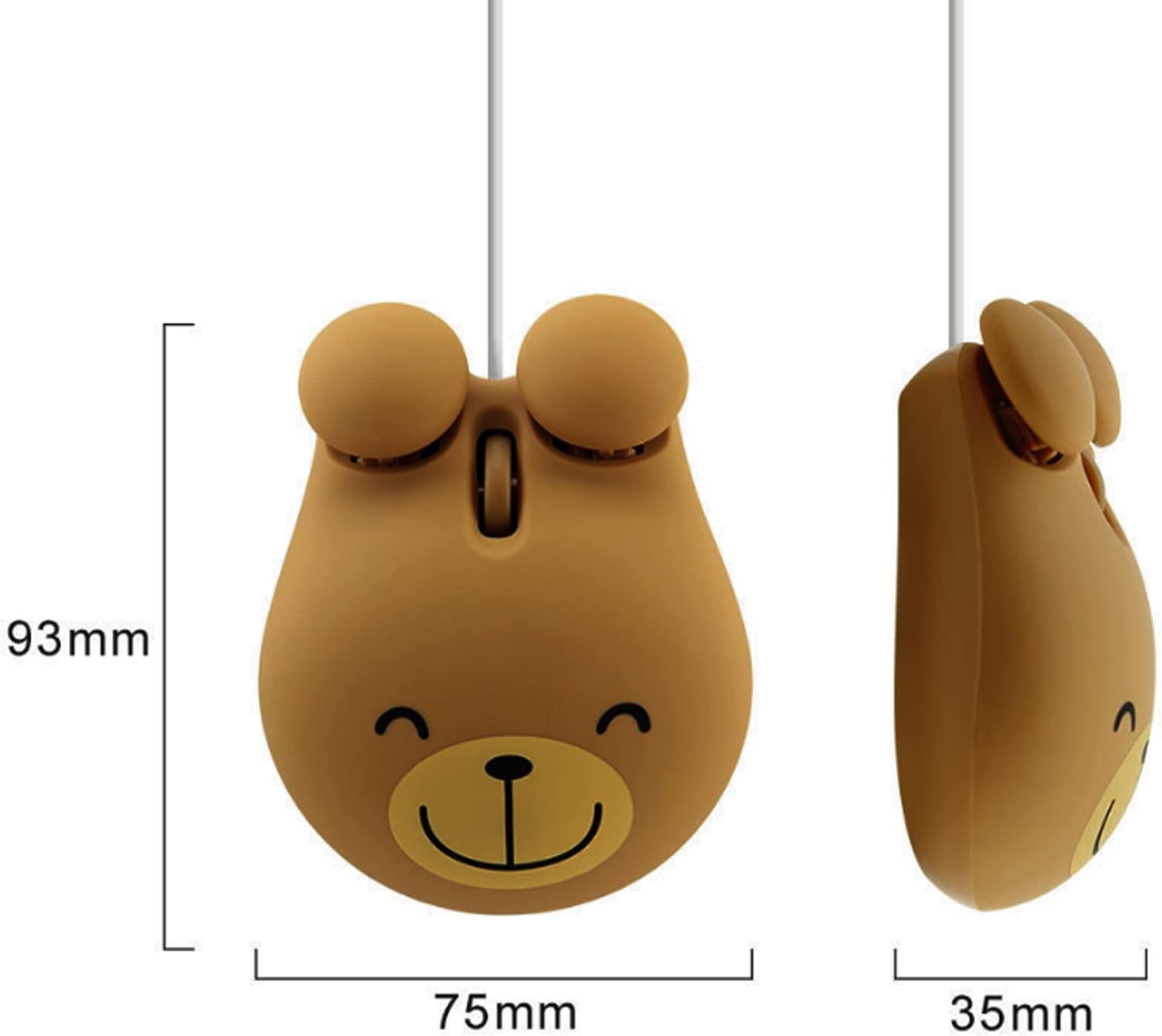 Ratones ópticos con cable USB con forma de oso animal lindo para computadora portátil PC portátil 1600DPI 3 botones con cable de 3.2 pies (marrón)