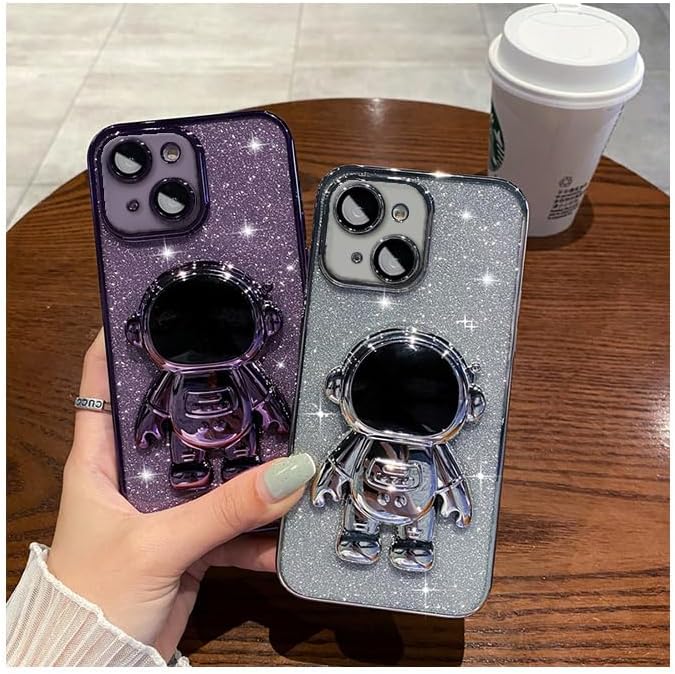 Spevert Funda de lujo con purpurina para iPhone 15 con bonito soporte de astronautas protección militar contra caídas protección completa de lente