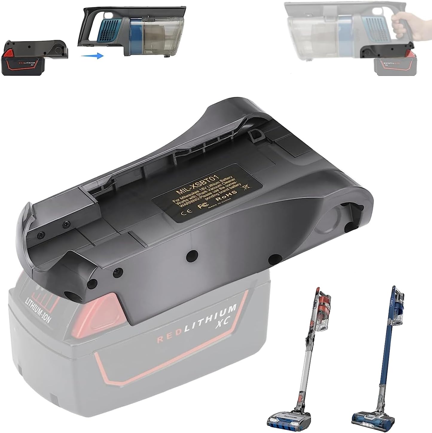 Adaptador de batería para aspiradora Shark IZ QZ Series, adaptador de conversión a batería Milwaukee de 18 V para reemplazar para batería Shark