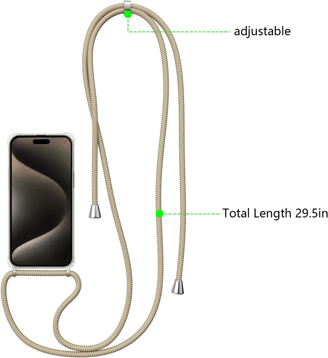 ZTOFERA Compatible con iPhone 15 Pro Max, funda transparente con cordón ajustable, TPU suave y delgada, a prueba de golpes, funda cruzada para