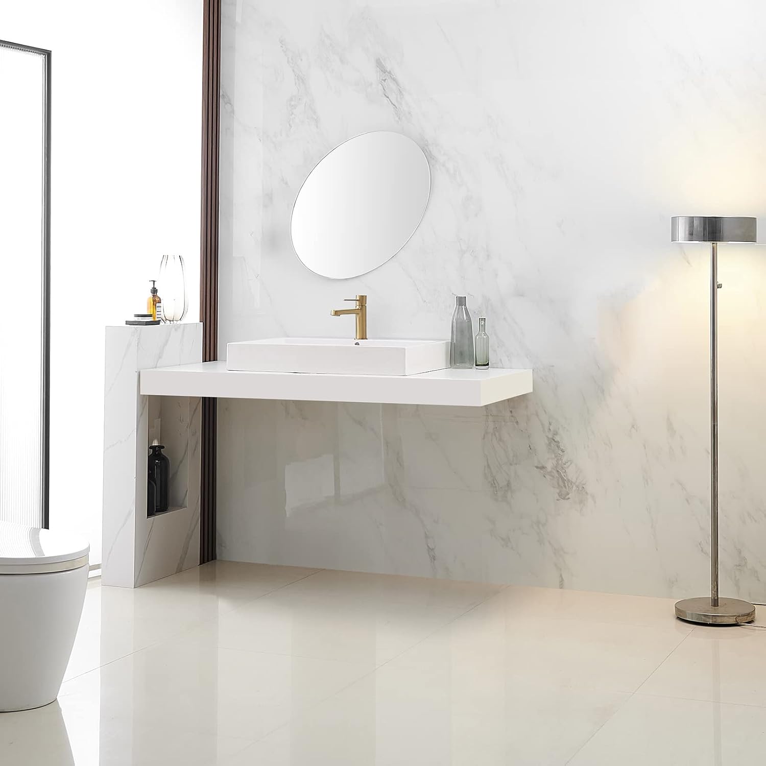 BWE Grifo de lavabo de baño de oro cepillado, 1 agujero, mango único, grifo mezclador comercial con tapón de drenaje desplegable y manguera de