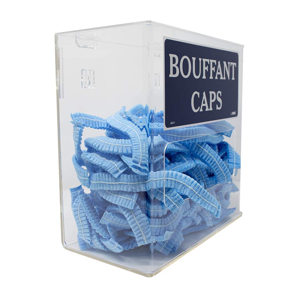NMC ACD – Dispensador de cubierta  12 pulgadas x 11.75 pulgadas x 6 pulgadas. Soporte acrílico transparente para gorras bouffant, fundas para barba,