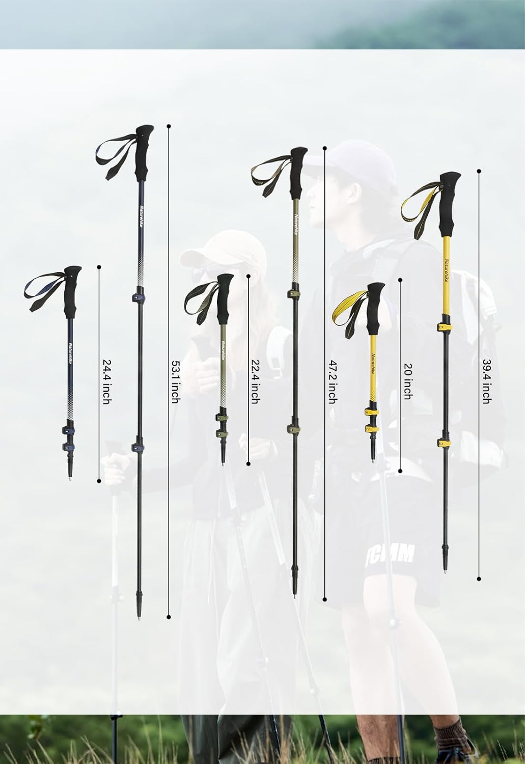 Naturehike – Bastones de senderismo de fibra de carbono 3K, plegables y telescópicos, 3 secciones, ultraligeros para mujeres y hombres, bastones de