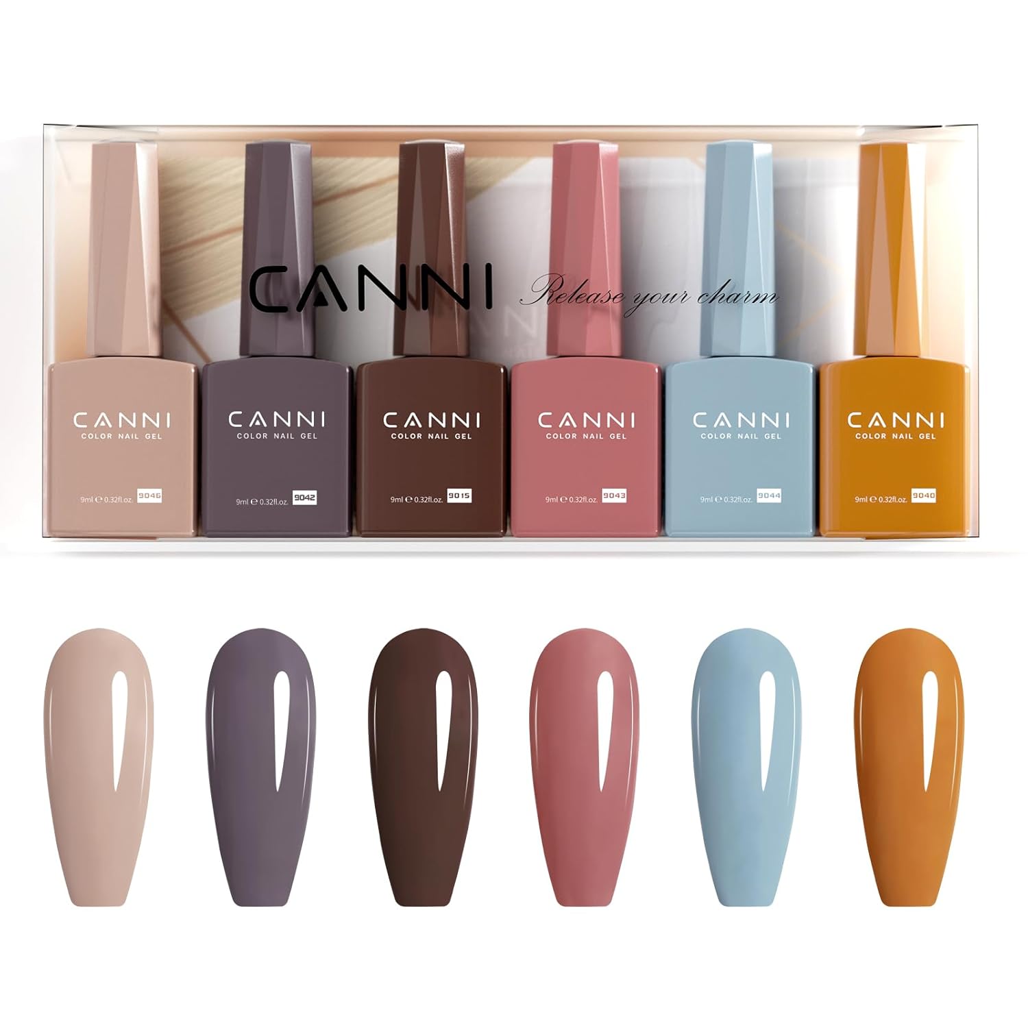 CANNI Juego de esmaltes de uñas de gel sin hema, de 0.3 fl oz, kit de 6 esmaltes de gel de colores nude, kit de manicura de gel de uñas LED para