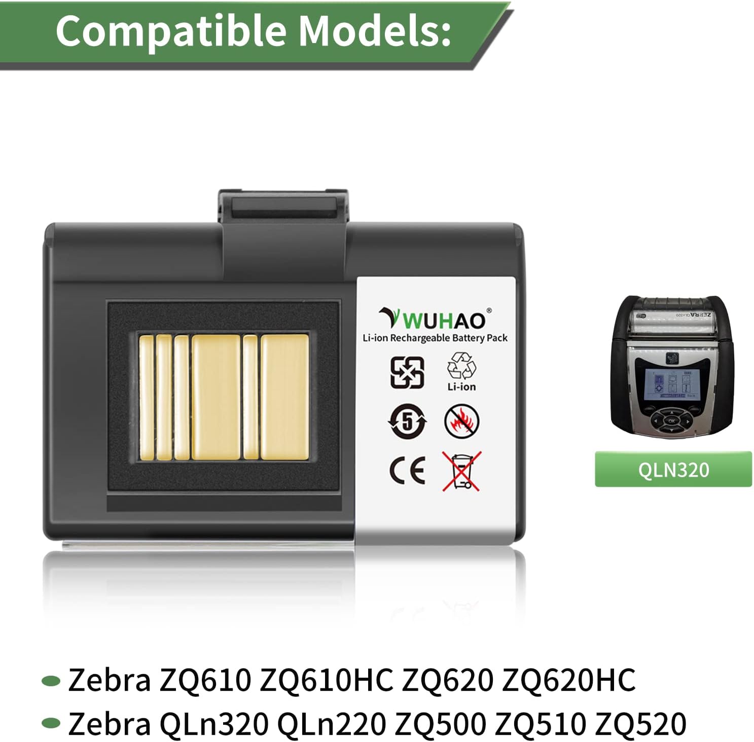WUHAO Batería de repuesto para impresora Zebra ZQ520 2023 actualizada 3250mAh para impresoras Zebra QLn320 QLn220 ZQ500 ZQ510 ZQ610 ZQ610HC ZQ620