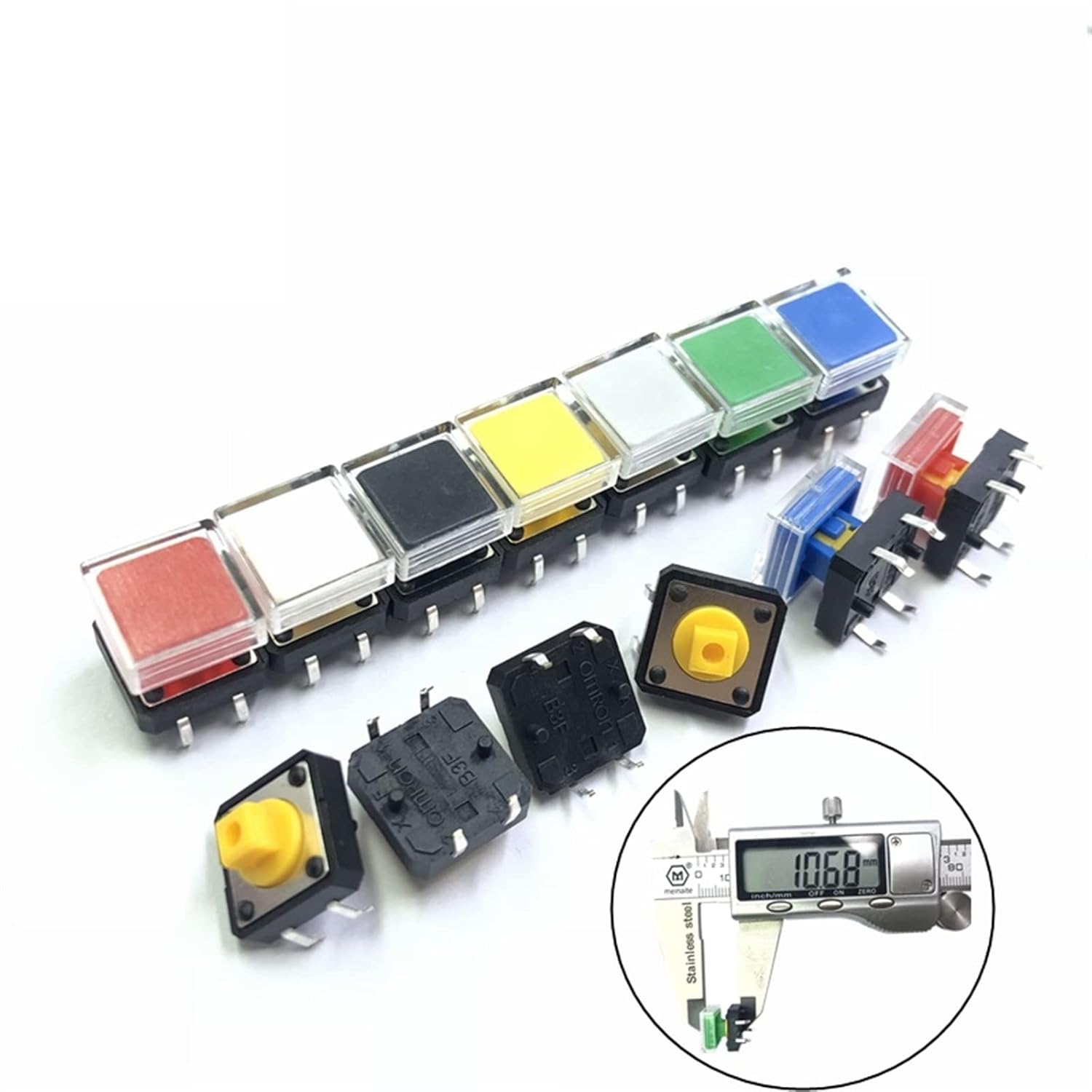 10 interruptores de botón táctil B3F + sombrero de color A14 10 piezas + tapa transparente, 10 microinterruptores táctiles momentáneos de 0.472 x